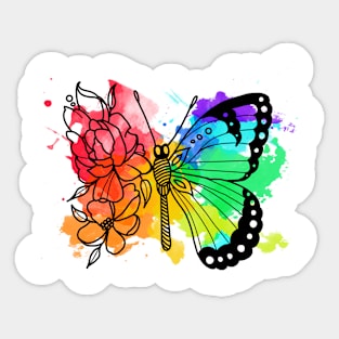 Butterfly with flowers watercolor print Sticker